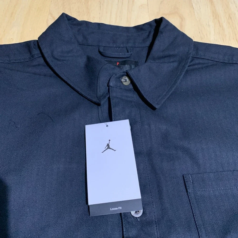 Air Jordan Essentials Button Down Shirt‎ Mens L Black Long Sleeve FV7446 010